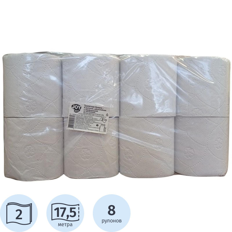 Бумага туалетная JOY ECO 2сл втор втул 17,5м 140л 8рул/уп_Л