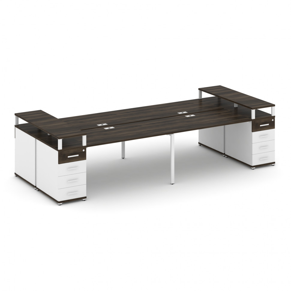 Concept Рабочая станция 4 места с 2 опорными тумбами CN.DRS-443 W Дуб Мали/Белый Бриллиант/Металл Бе