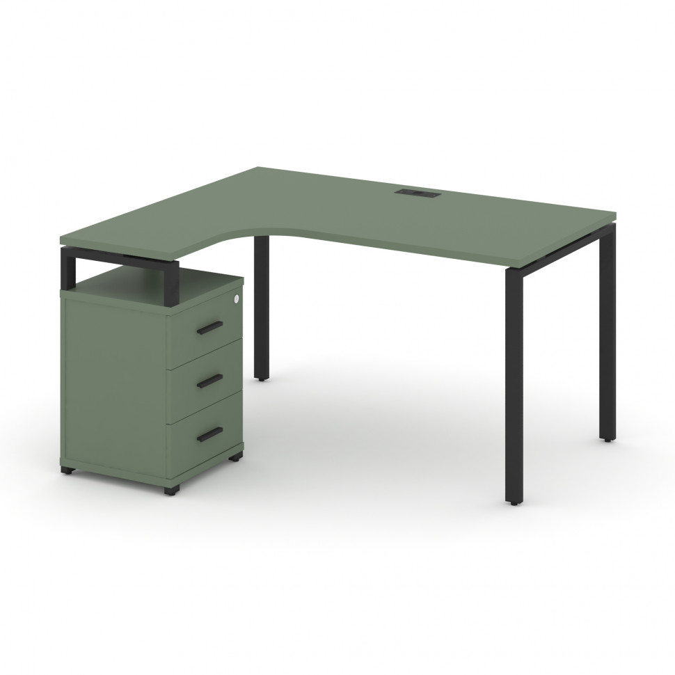 Concept Стол эргономичный с опорной тумбой CN.SA-305(L) B Кобо/Металл Черный 1380*1180/1546*750