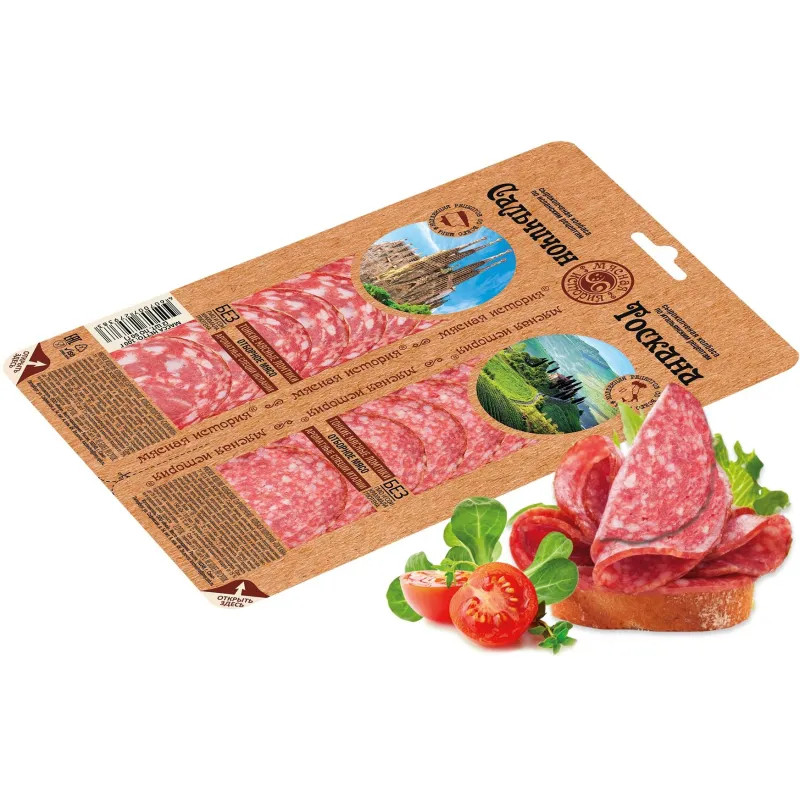 Колбаса Сальчичон Тоскана Мясная история сырокопченая микс нарезка 100г