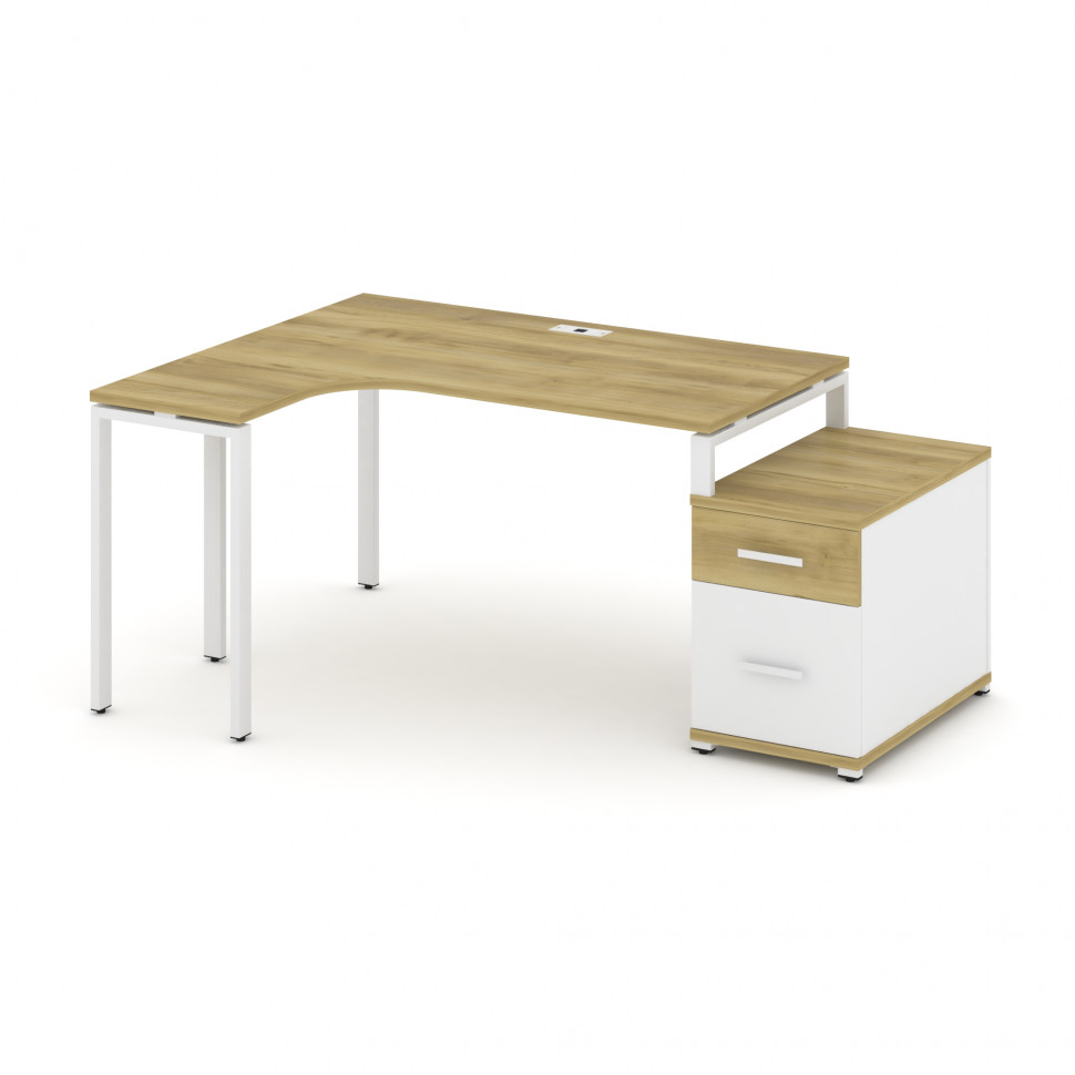 Concept Стол эргономичный с опорной тумбой CN.SA-302(L) W Дуб Винченцо/Белый Бриллиант/Металл Белый