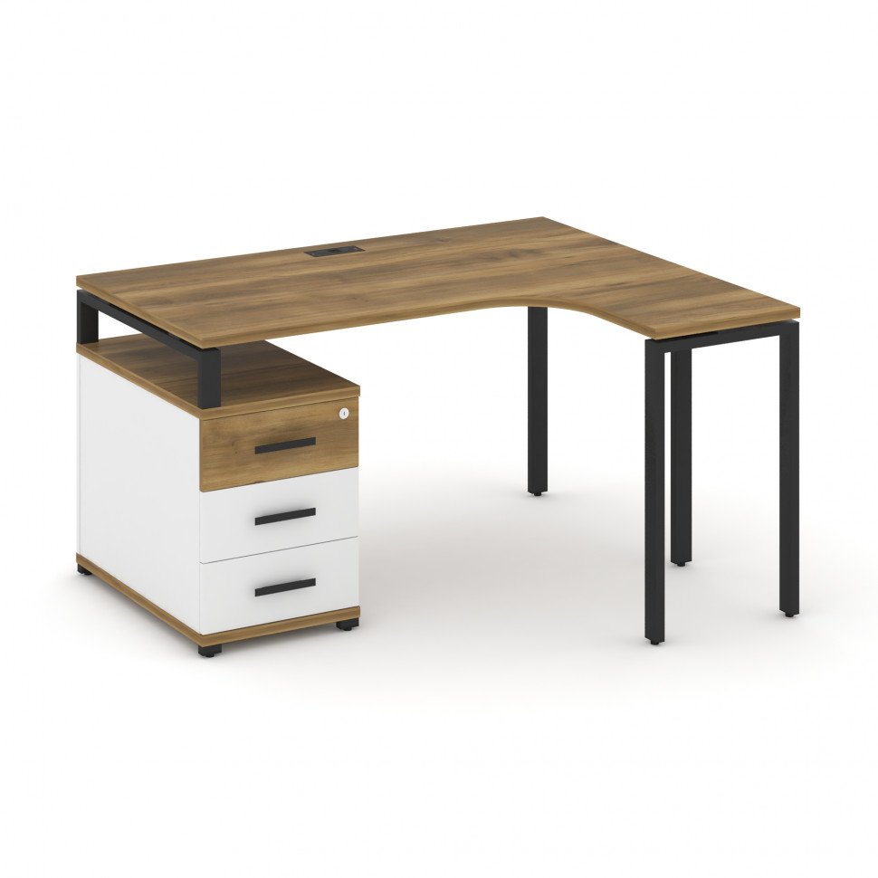 Concept Стол эргономичный с опорной тумбой CN.SA-301(R) B Сандал Янтарный/Белый Бриллиант/Металл Чер