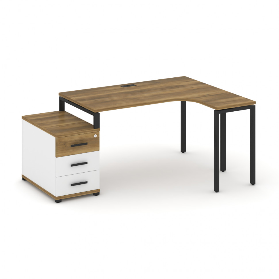 Concept Стол эргономичный с опорной тумбой CN.SA-301(R) B Сандал Янтарный/Белый Бриллиант/Металл Чер