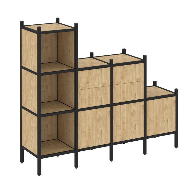 Loft Прямой стеллаж VR.L-17 Тиквуд Светлый/Металл Черный 1694*446*1458