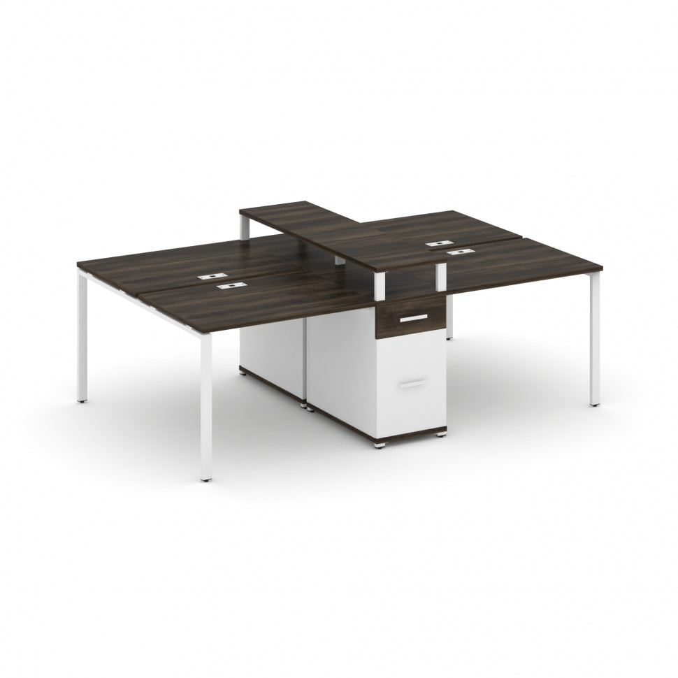 Concept Рабочая станция 4 места с 1 опорной тумбой CN.DRS-437 W Дуб Мали/Белый Бриллиант/Металл Белы