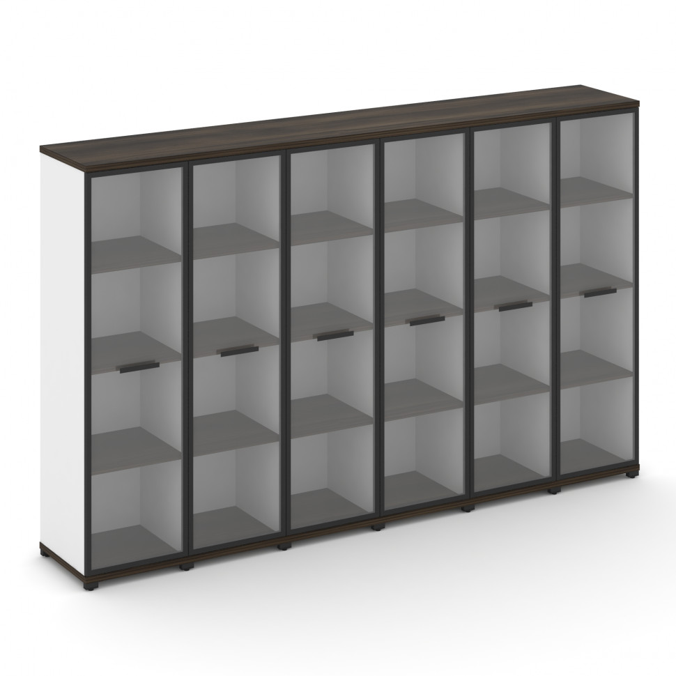 Concept Шкаф 6 узких секций, 4 ниши CN.STU-466 RPB B Дуб Мали/Белый Бриллиант/Металл Черный/Прозрачн