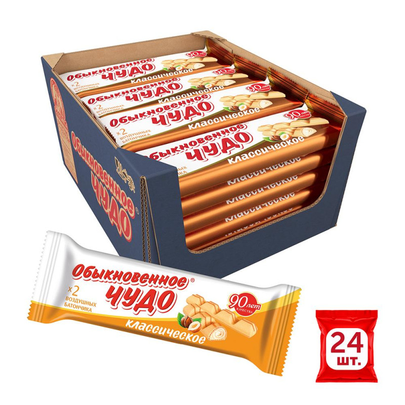 Шоколадный батончик вафельный Обыкновенное чудо классическое, 40гх24шт/уп