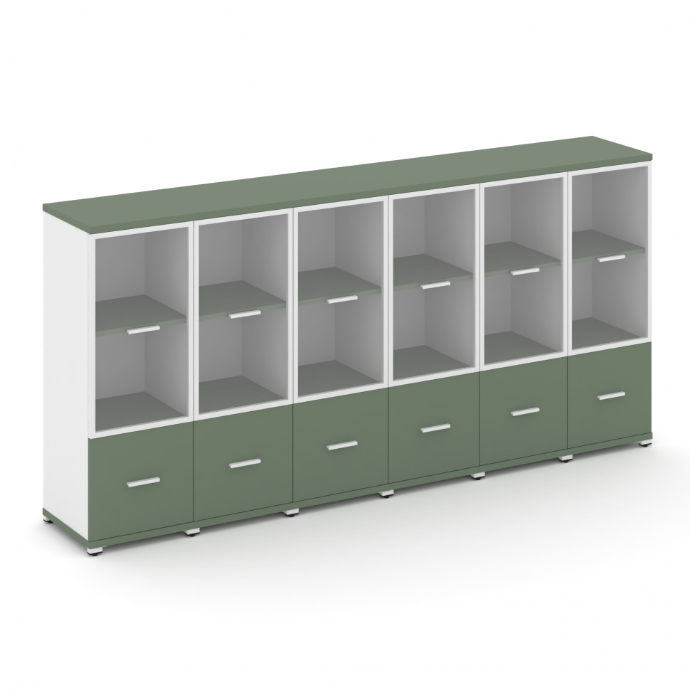 Concept Шкаф 6 узких секций, 3 ниши CN.STU-362 RPW W Кобо/Белый Бриллиант/Металл Белый/Прозрачный 25