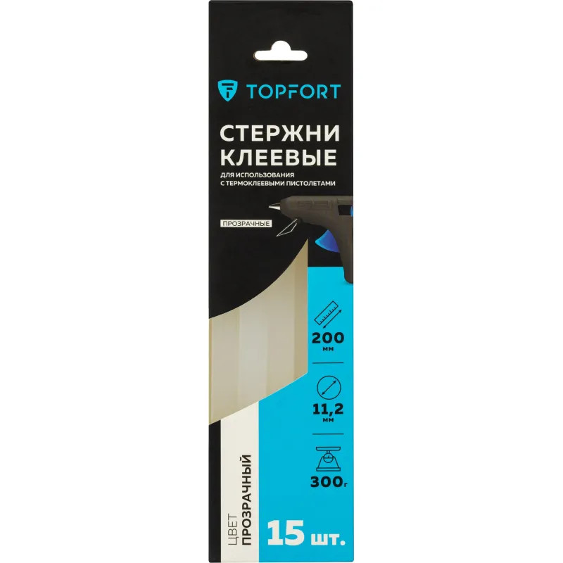 Стержень клеевой прозрачные 11x200, упаковка 15 штук, TOPFORT