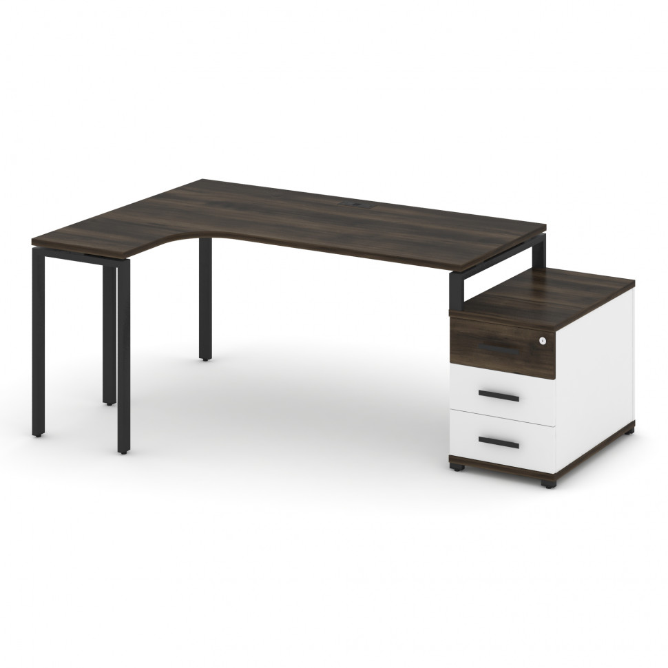 Concept Стол эргономичный с опорной тумбой CN.SA-303(L) B Дуб Мали/Белый Бриллиант/Металл Черный 158