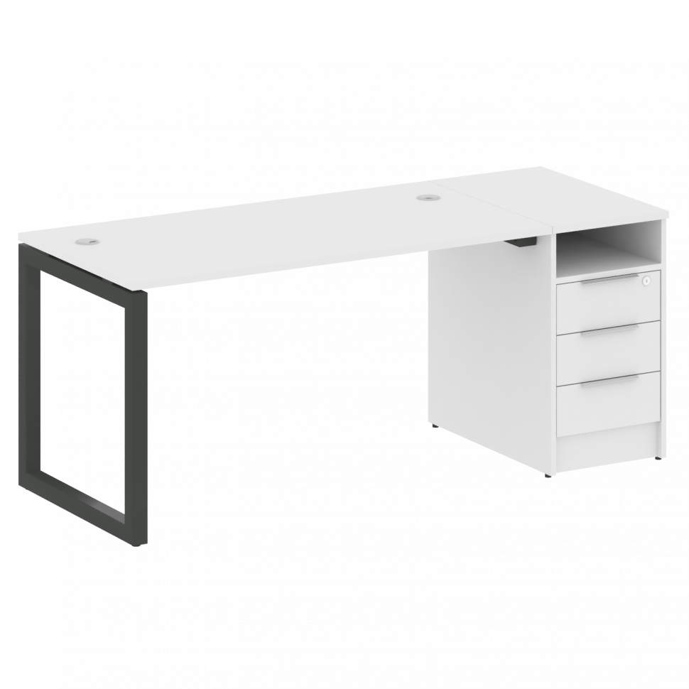 Metal System Quattro Рабочая станция с тумбой на О-образном м/к 50БО.РС-СТП-1.3 Белый/Металл Антраци Metal System Quattro Рабочая станция с тумбой на О-образном м/к 50БО.РС-СТП-1.3 Белый/Металл Антраци