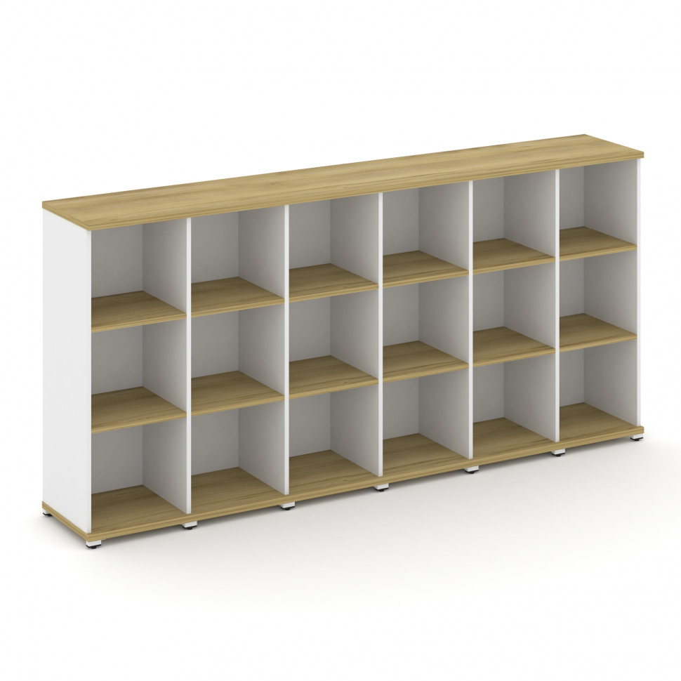 Concept Стеллаж 6 узких секций, 3 ниши CN.STU-360 Дуб Винченцо/Белый Бриллиант/Металл Белый 2500*420