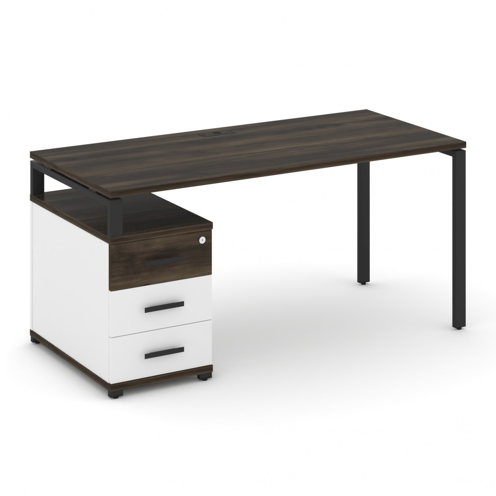 Concept Стол письменный с 1 опорной тумбой CN.SP-304 B Дуб Мали/Белый Бриллиант/Металл Черный 1580/1