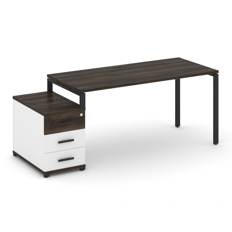 Concept Стол письменный с 1 опорной тумбой CN.SP-304 B Дуб Мали/Белый Бриллиант/Металл Черный 1580/1