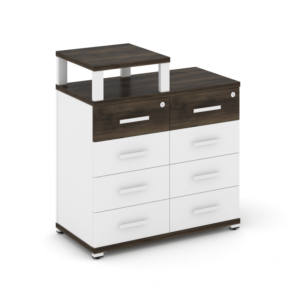 Concept Тумба приставная широкая 8 ящ. с надставкой узкой CN.TSP-014 W Дуб Мали/Белый Бриллиант/Мета