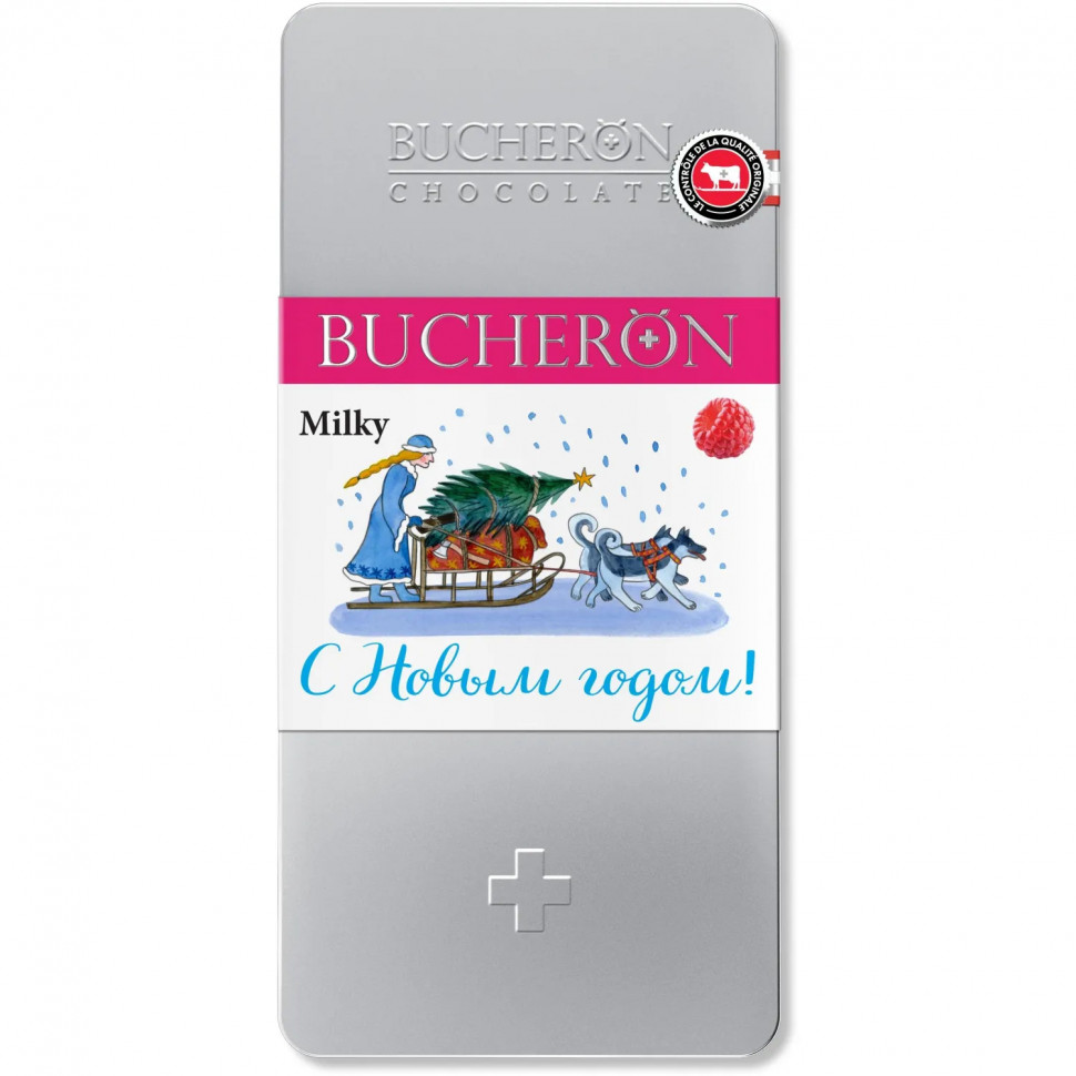 Шоколад BUCHERON молочный шоколад с малиной, ж/б, 100г