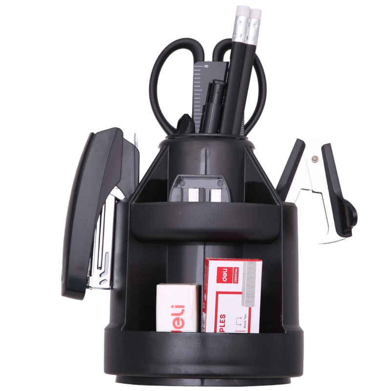 Набор настольный Deli E38250A 15 предметов черный вращающийся Набор настольный Deli E38250A 15 предметов черный вращающийся