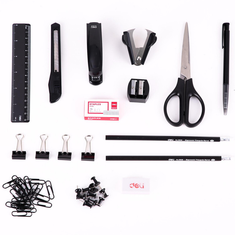 Набор настольный Deli E38250A 15 предметов черный вращающийся Набор настольный Deli E38250A 15 предметов черный вращающийся