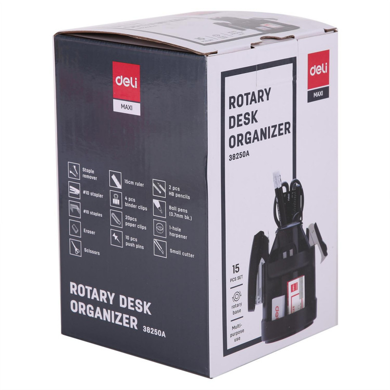Набор настольный Deli E38250A 15 предметов черный вращающийся Набор настольный Deli E38250A 15 предметов черный вращающийся