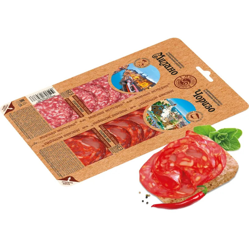 Колбаса Чоризо Милано Мясная история сырокопченая микс нарезка 100г
