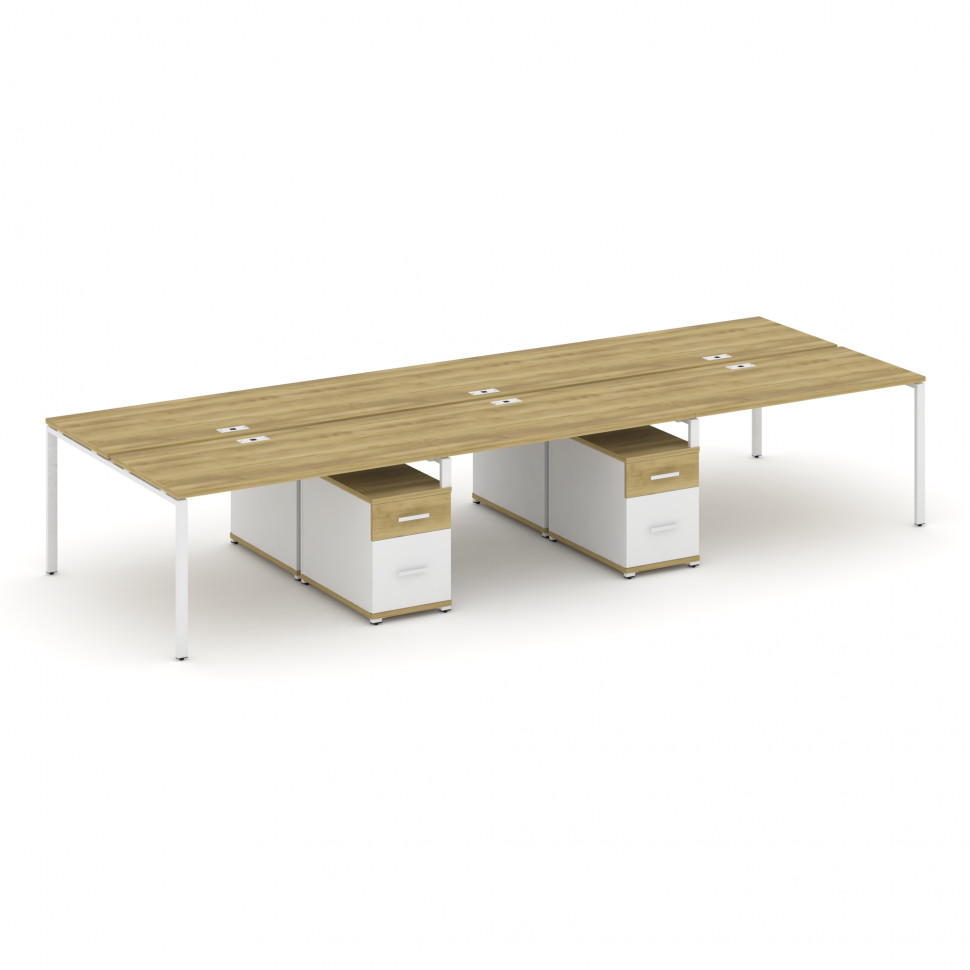 Concept Рабочая станция 6 мест с 2 двухсторонними опорными тумбами CN.DRS-347 W Дуб Винченцо/Белый Б