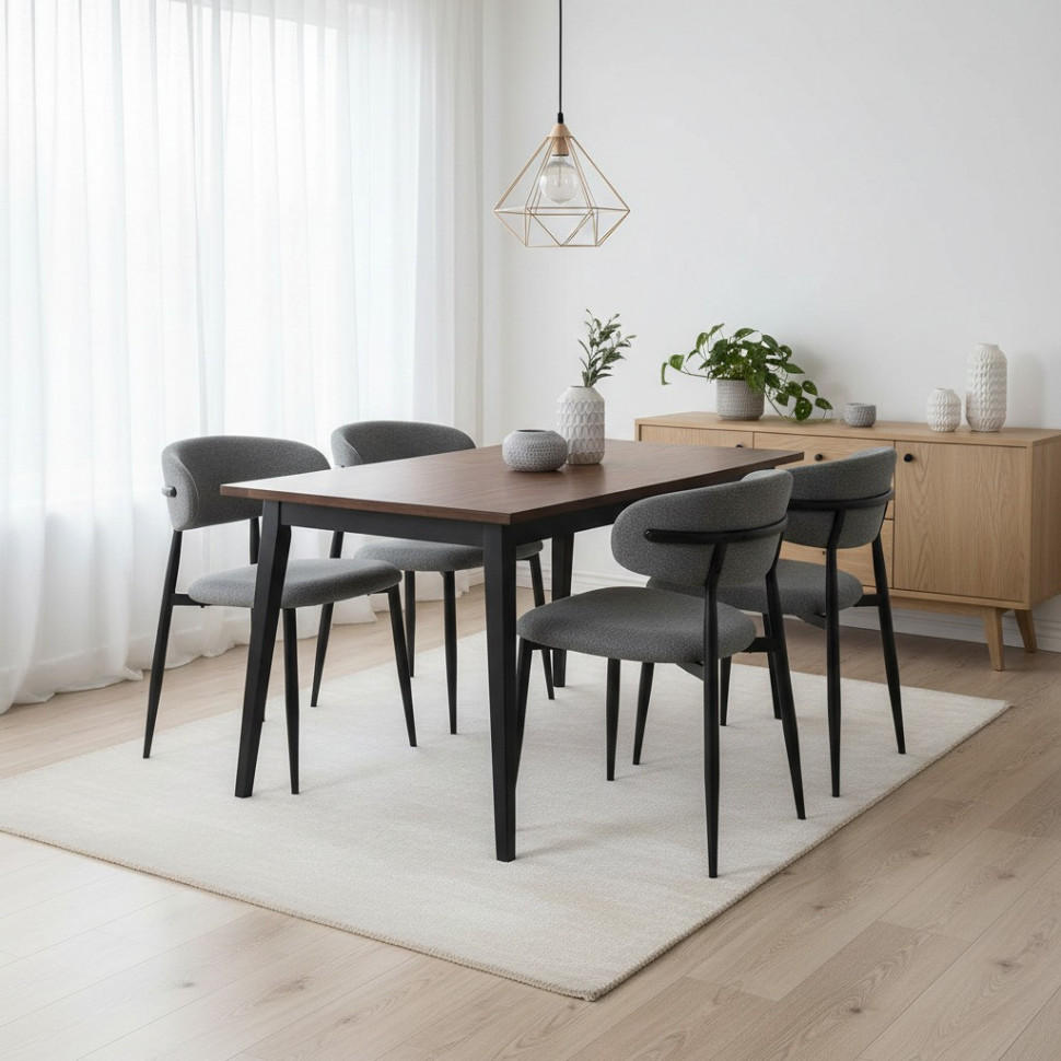 Стул обеденный Belsay/Белси велюр/металл, светло-серый/черный, 46х53х79см