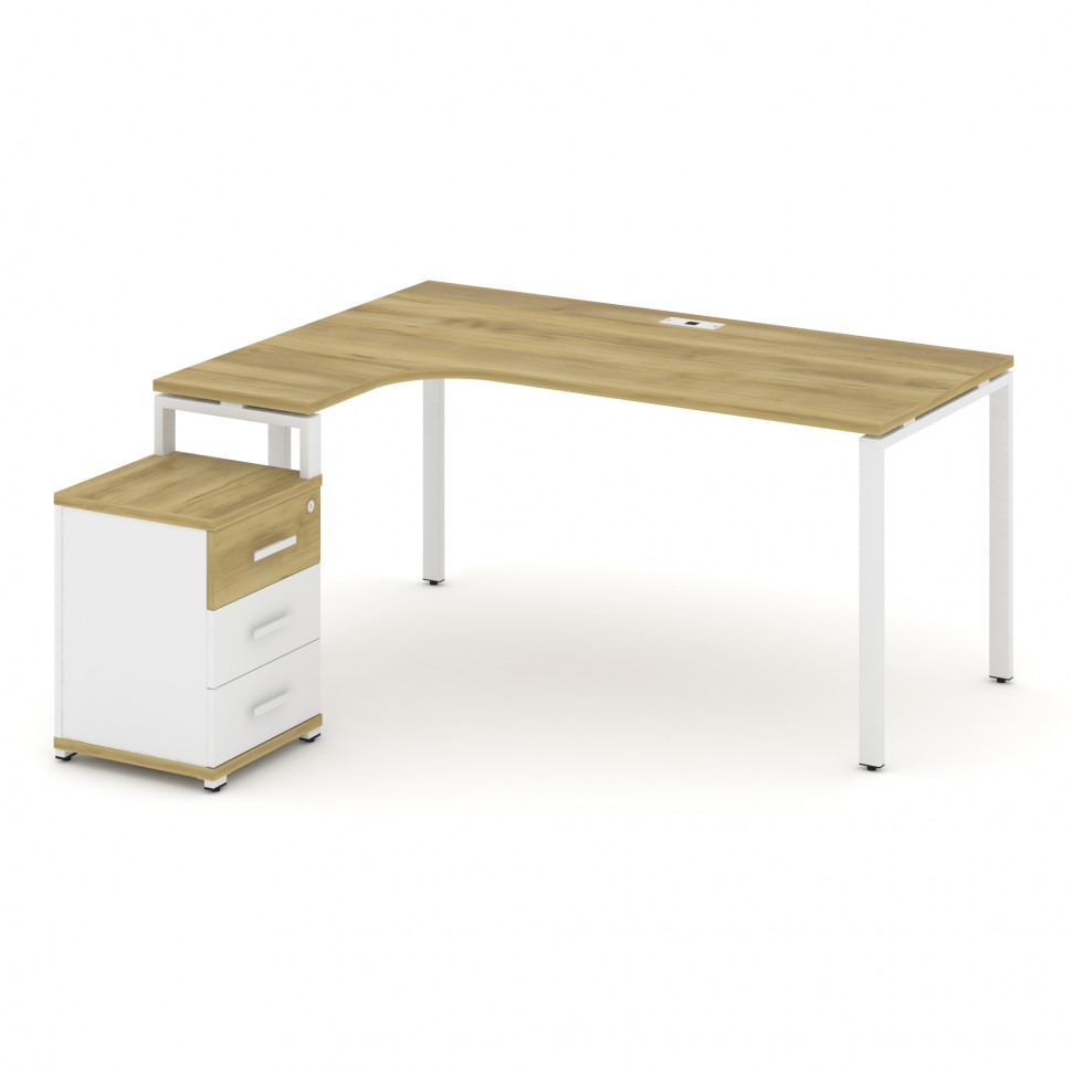 Concept Стол эргономичный с опорной тумбой CN.SA-307(L) W Дуб Винченцо/Белый Бриллиант/Металл Белый