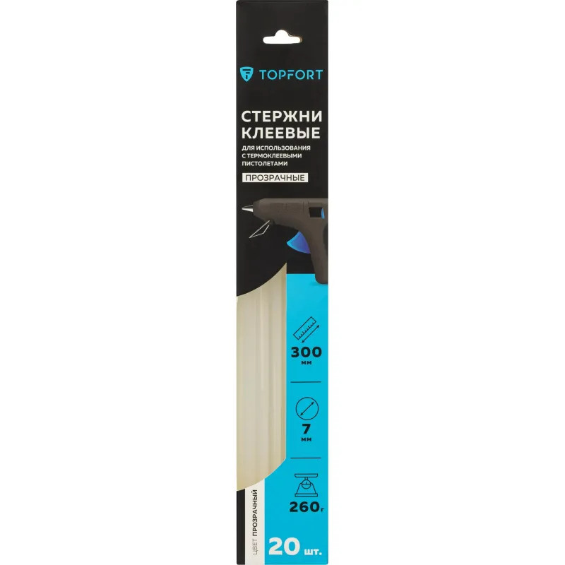 Стержень клеевой прозрачные 7x300, упаковка 20 штук, TOPFORT