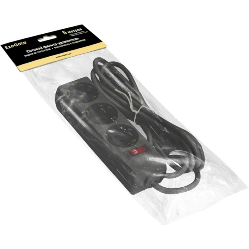 Сетевой фильтр ExeGate SP-3-5B (3р/5м, 125Дж/2200Вт черный)(EX221182RUS)