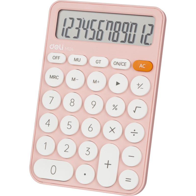 Калькулятор настольный КОМП. Deli EM124, 12-р, батар., 158х105мм, розовый
