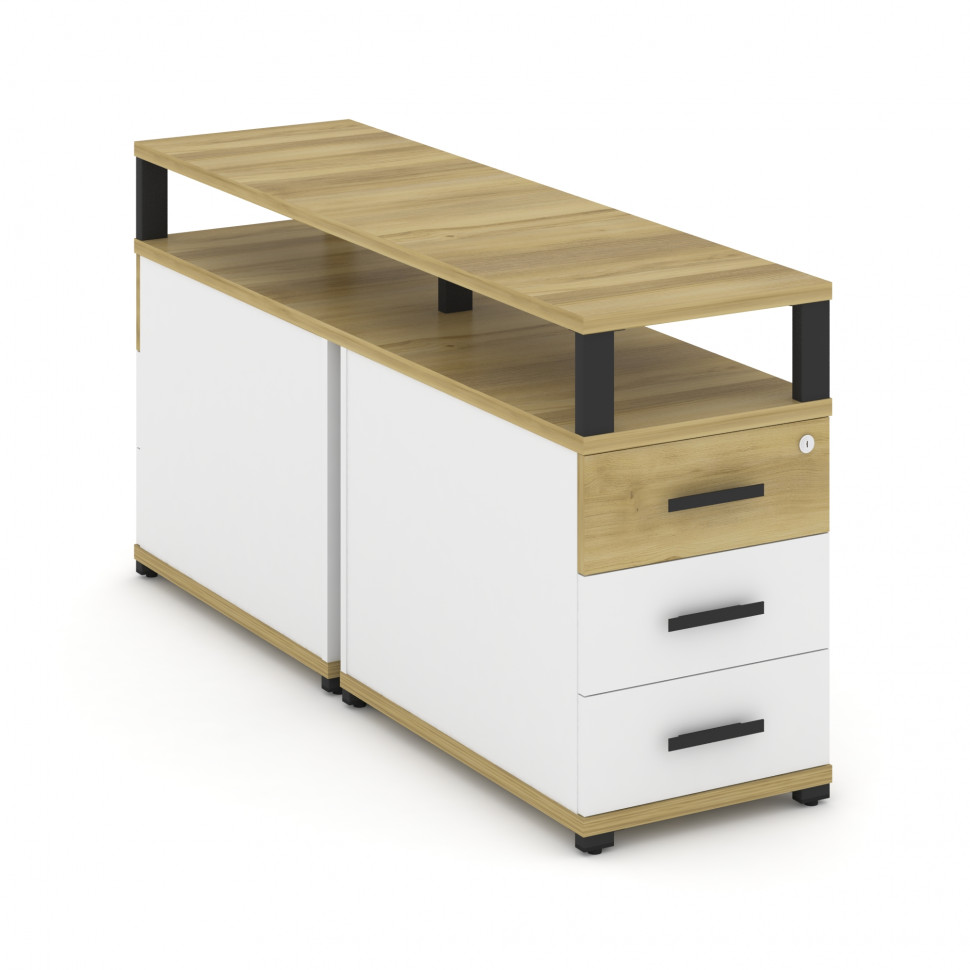 Concept Тумба двухсторонняя приставная 3 ящ. с надставкой. CN.DTGP-001 B Дуб Винченцо/Белый Бриллиан