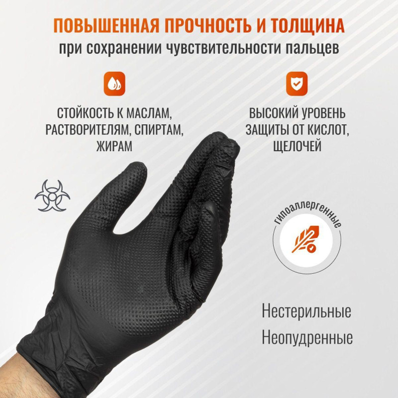 Перчатки одноразовые нитрил GOGRIP BLACK цв.черный (25пар/уп) р.XL,ПС