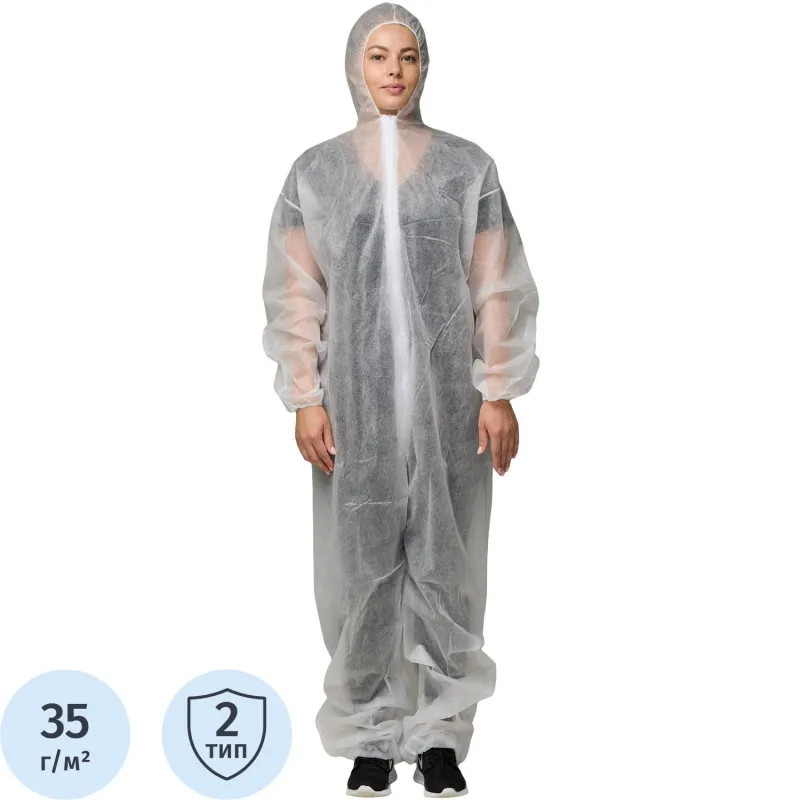 Комбинезон одноразовый Каспер, белый, 35 г/м2, р.ХXХL, кп