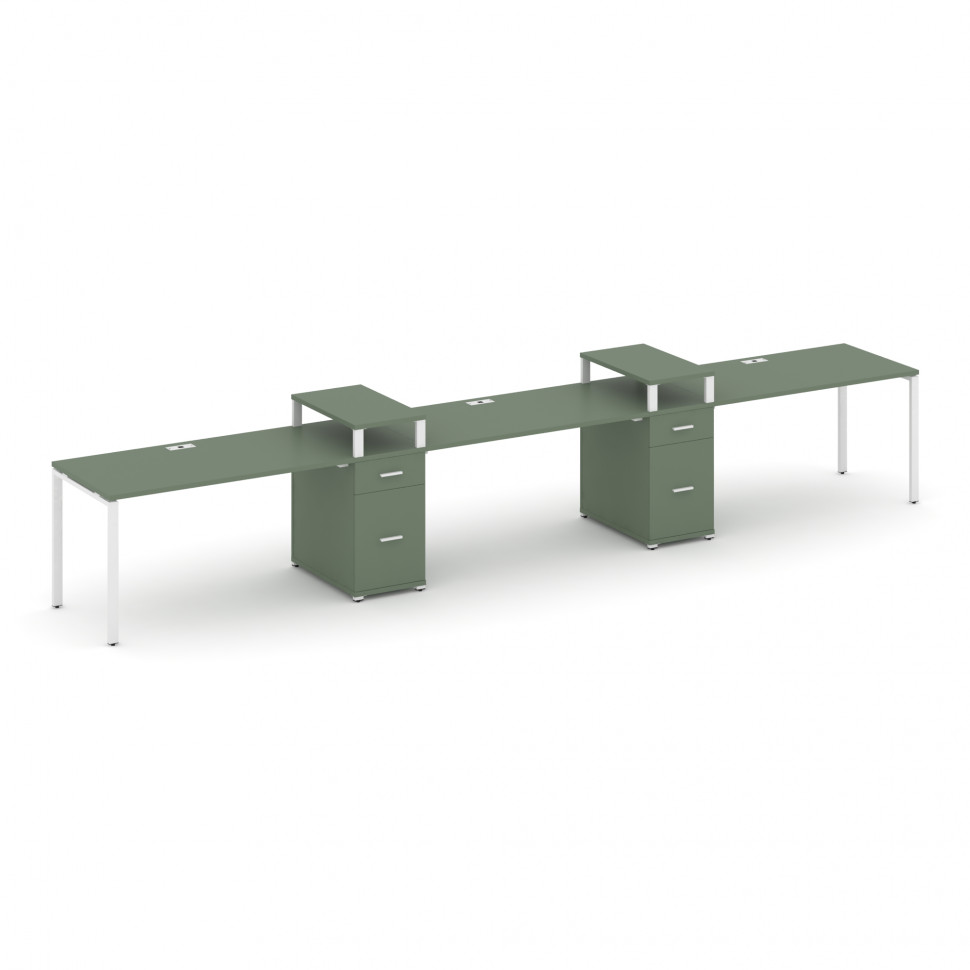 Concept Рабочая станция 3 места с 2 опорными тумбами CN.ORS-453 W Кобо/Металл Белый 3780*720*917