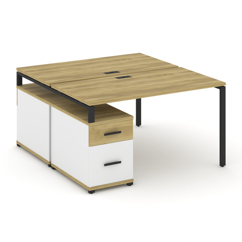 Concept Рабочая станция 2 места с двухсторонней опорной тумбой CN.DRS-307 B Дуб Винченцо/Белый Брилл