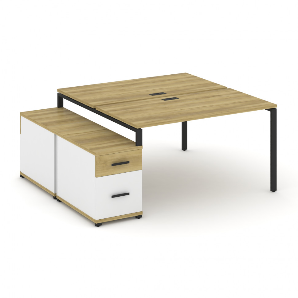Concept Рабочая станция 2 места с двухсторонней опорной тумбой CN.DRS-307 B Дуб Винченцо/Белый Брилл