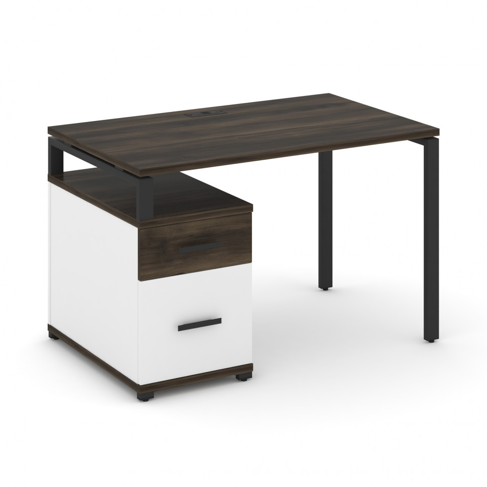 Concept Стол письменный с 1 опорной тумбой CN.SP-306 B Дуб Мали/Белый Бриллиант/Металл Черный 1180/1