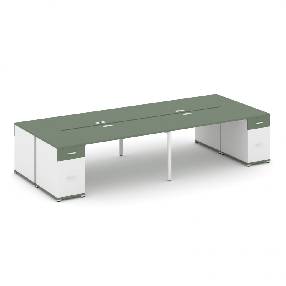 Concept Рабочая станция 4 места с 2 опорными тумбами CN.DRS-432 W Кобо/Белый Бриллиант/Металл Белый Concept Рабочая станция 4 места с 2 опорными тумбами CN.DRS-432 W Кобо/Белый Бриллиант/Металл Белый