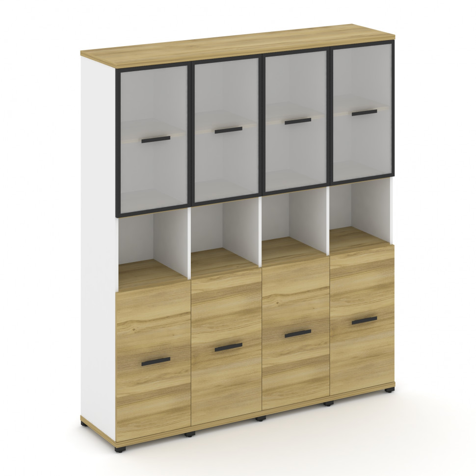 Concept Шкаф 4 узкие секции, 5 ниш CN.STU-543 RMB B Дуб Винченцо/Белый Бриллиант/Металл Черный/Сатин