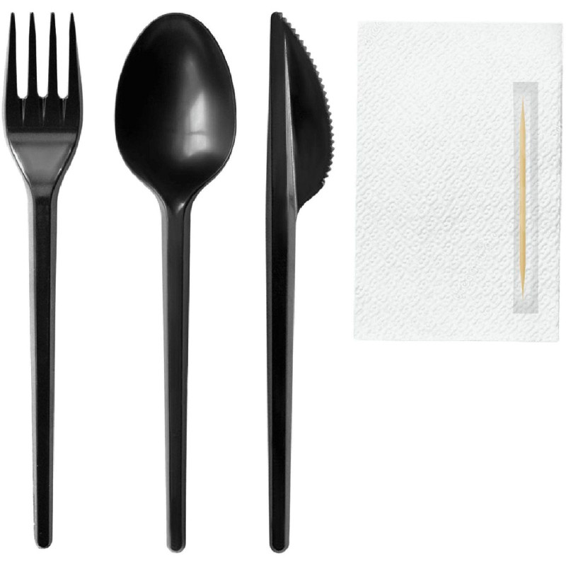 Набор столовых приборов №5 черный 18см., (в,л. ст., н.,салф,зуб) 200 шт/уп