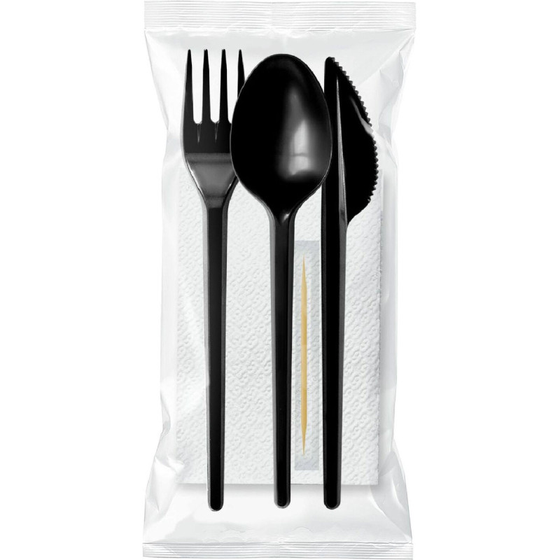 Набор столовых приборов №5 черный 18см., (в,л. ст., н.,салф,зуб) 200 шт/уп
