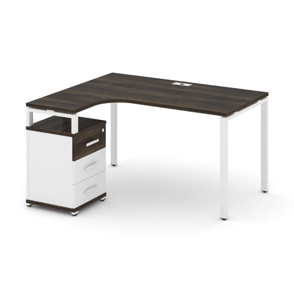 Concept Стол эргономичный с опорной тумбой CN.SA-305(L) W Дуб Мали/Белый Бриллиант/Металл Белый 1380