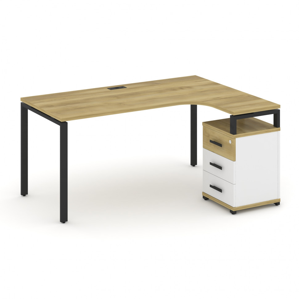 Concept Стол эргономичный с опорной тумбой CN.SA-307(R) B Дуб Винченцо/Белый Бриллиант/Металл Черный