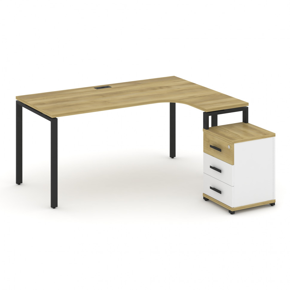 Concept Стол эргономичный с опорной тумбой CN.SA-307(R) B Дуб Винченцо/Белый Бриллиант/Металл Черный