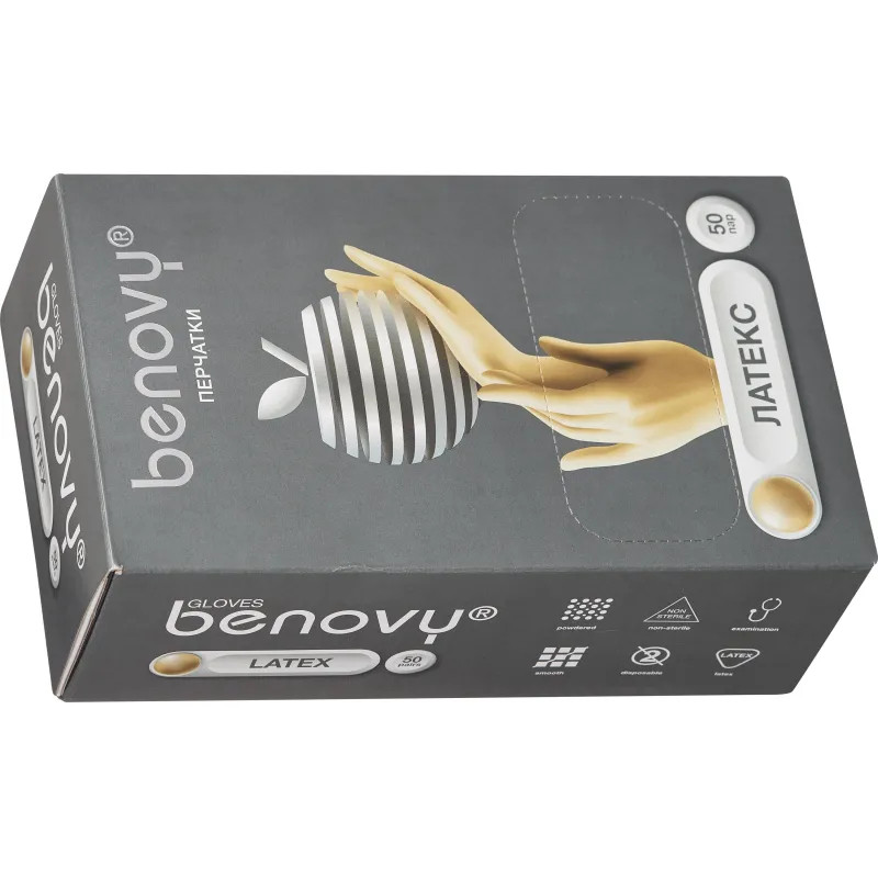 Перчатки мед. смотров. латекс., нестер, с пудрой, Benovy (S) 50 пар/уп