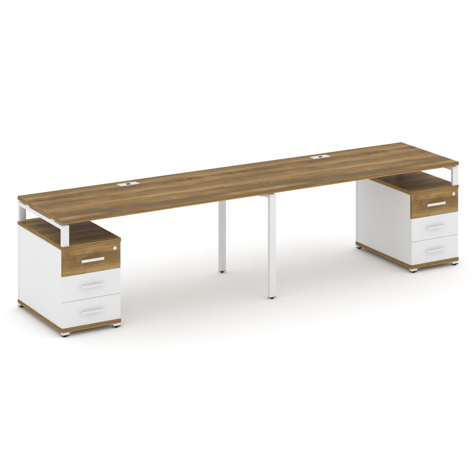 Concept Рабочая станция 2 места с 2 опорными тумбами CN.ORS-320 W Сандал Янтарный/Белый Бриллиант/Ме Concept Рабочая станция 2 места с 2 опорными тумбами CN.ORS-320 W Сандал Янтарный/Белый Бриллиант/Ме