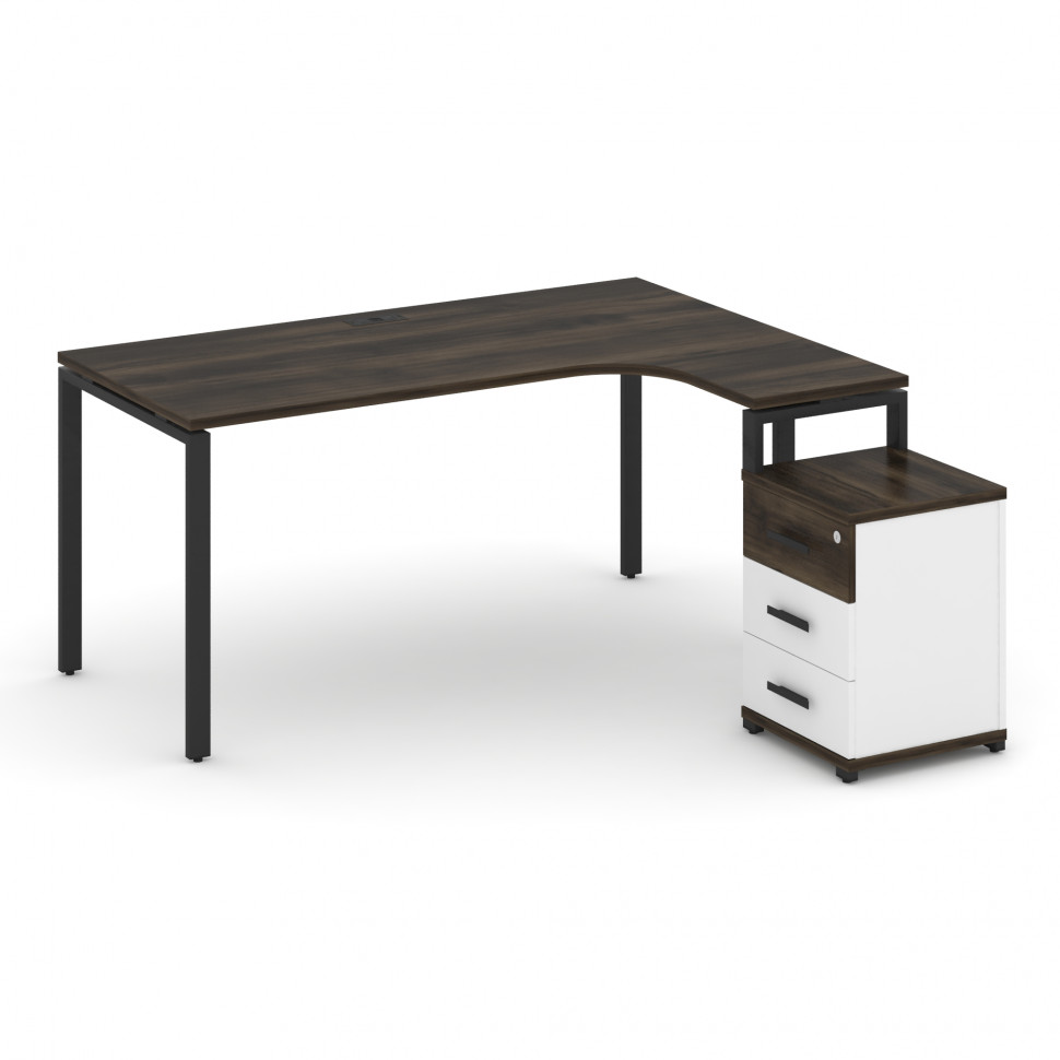 Concept Стол эргономичный с опорной тумбой CN.SA-307(R) B Дуб Мали/Белый Бриллиант/Металл Черный 158