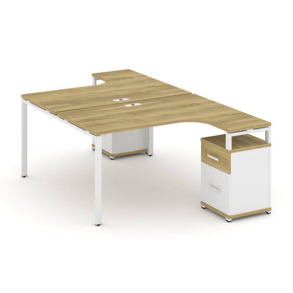 Concept Рабочая станция с 2 опорными тумбами CN.DSA-307 W Дуб Винченцо/Белый Бриллиант/Металл Белый