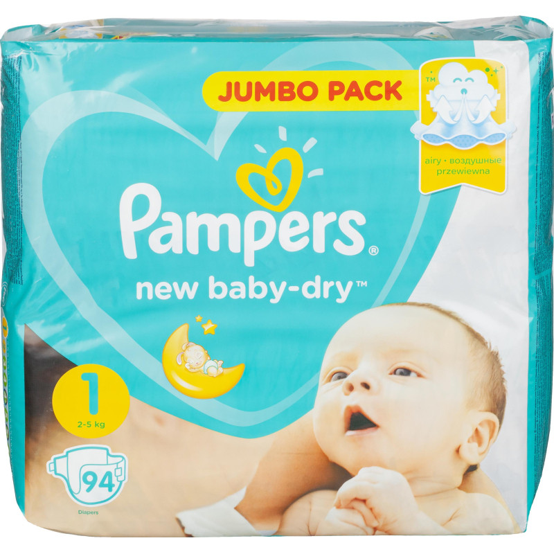 Подгузники PAMPERS New Baby-Dry Newborn (2-5 кг) Джамбо Упаковка 94шт
