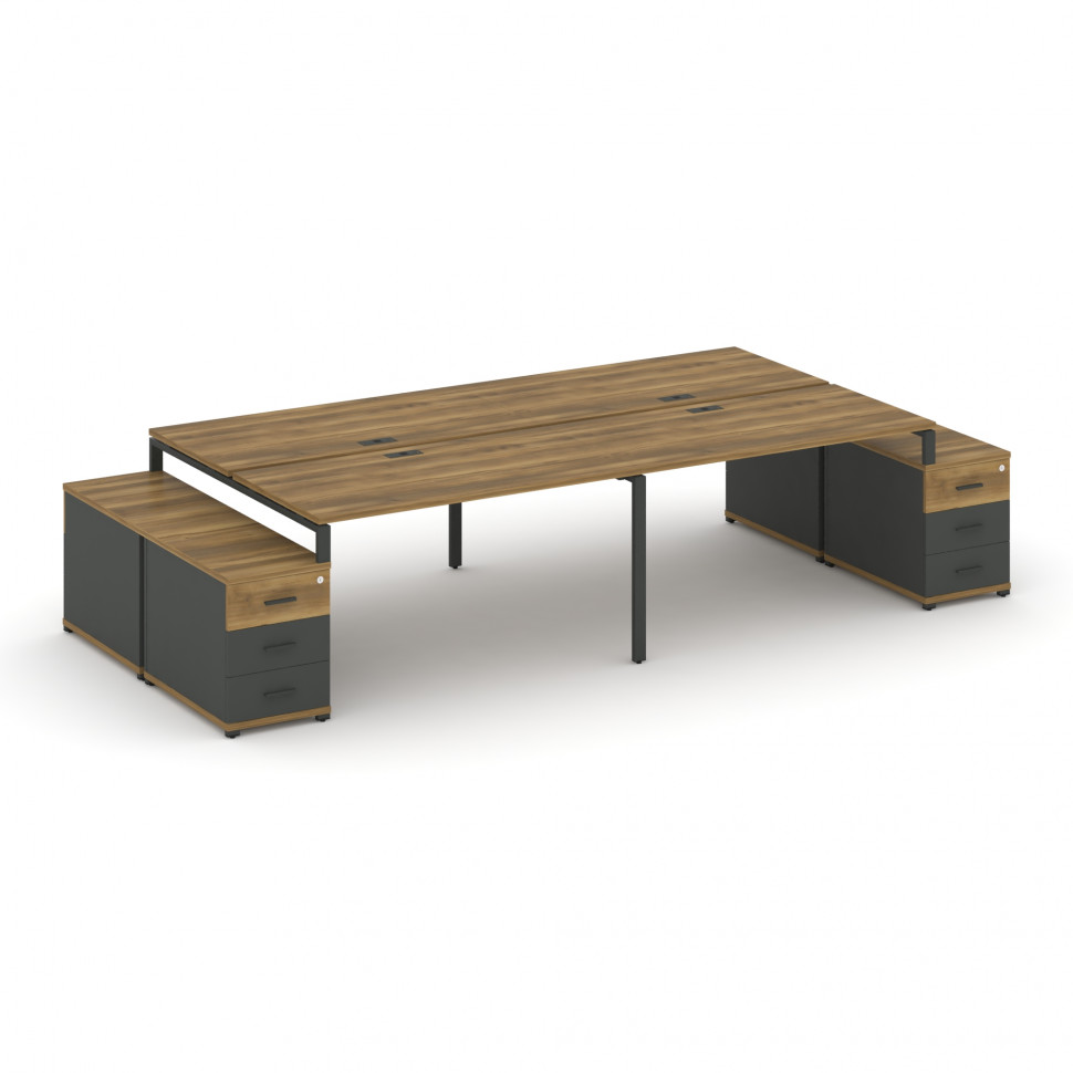 Concept Рабочая станция 4 места с 2 двухсторонними опорными тумбами CN.DRS-327 A Сандал Янтарный/Ант